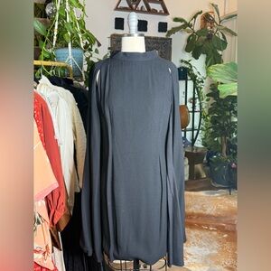 L.A.M.B. Black Crepe Shift Dress with Cape Overlay – Size 6